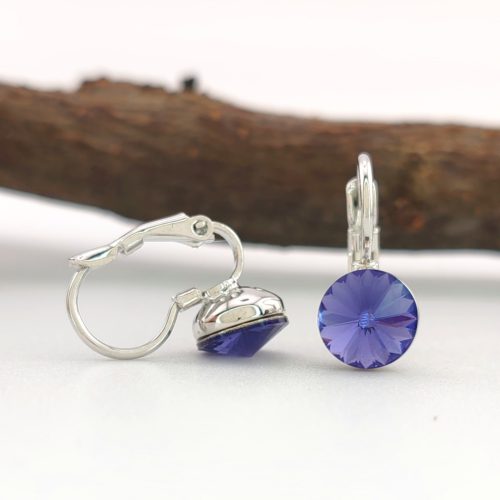 Erina Purple ezüstszínű orvosi fém fülbevaló Swarovski kristállyal