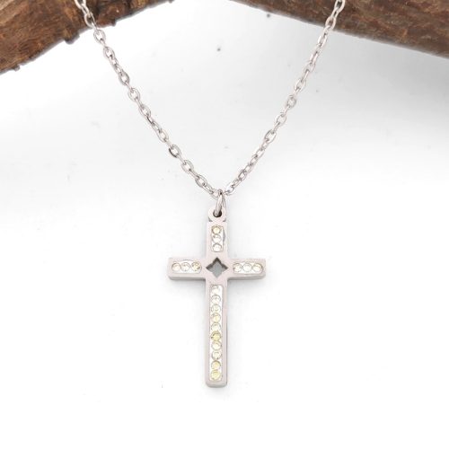 Ildi ezüstszínű nemesacél nyaklánc kereszt medállal