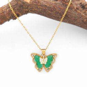   Ivetta Smaragd aranyszínű nemesacél pillangó medál nyaklánccal