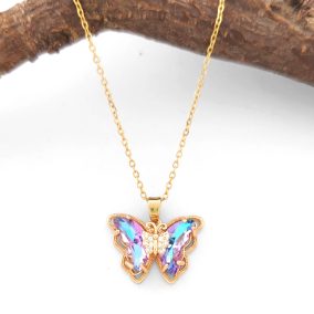  Ivetta Purple aranyszínű nemesacél pillangó medál nemesacél nyaklánccal