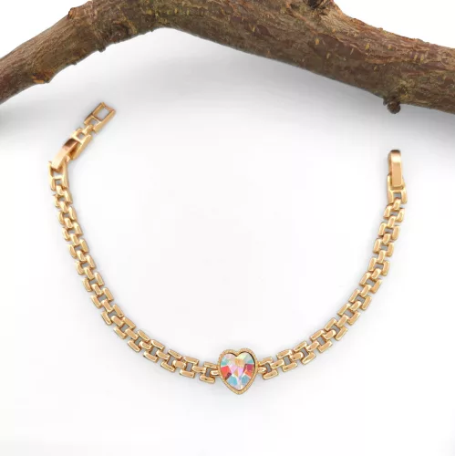 Anka aranyszínű orvosi fém karkötő színjátszós Swarovski kristállyal