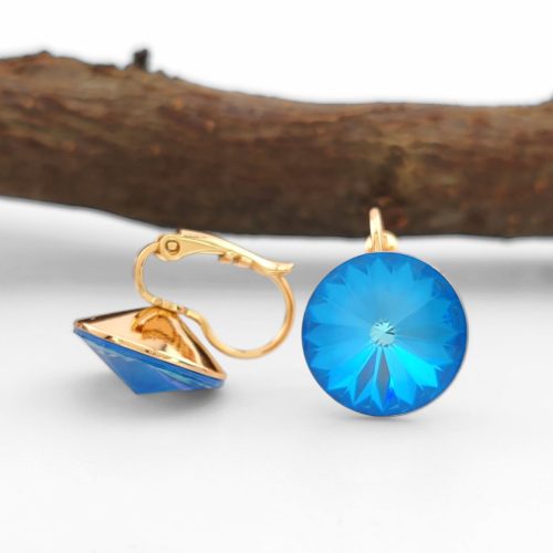 Nanetta aranyszínű orvosi fém fülbevaló tengerkék Swarovski kristállyal