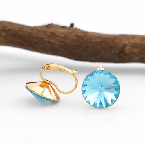 Nanetti aranyszínű orvosi fém fülbevaló égszínkék kristállyal