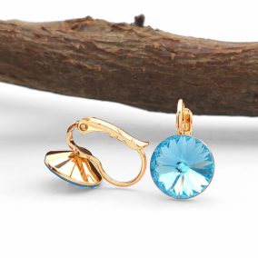   Hellina aranyszínű orvosi fém fülbevaló égszínkék Swarovski kristállyal