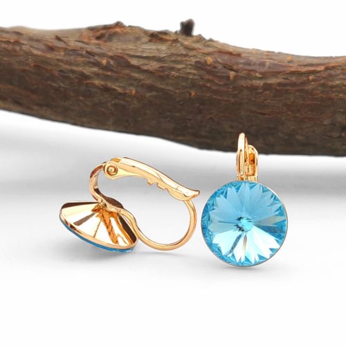 Hellina aranyszínű orvosi fém fülbevaló égszínkék Swarovski kristállyal