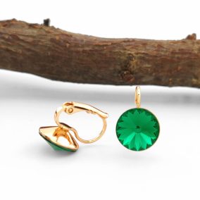   Hellina Smaragd aranyszínű orvosi fém fülbevaló Swarovski kristállyal