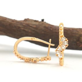   Rózsa aranyszínű orvosi fém fülbevaló fehér kristályokkal