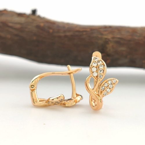 Ritty aranyszínű orvosi fém fülbevaló fehér kristályokkal