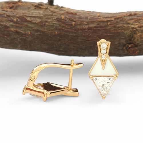 Polly aranyszínű orvosi fém fülbevaló fehér kristályokkal