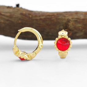   Netty Red aranysárga orvosi fém fülbevaló bordó Swarovski kristállyal