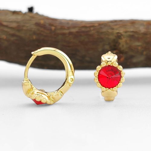 Netty Red aranysárga orvosi fém fülbevaló bordó Swarovski kristállyal