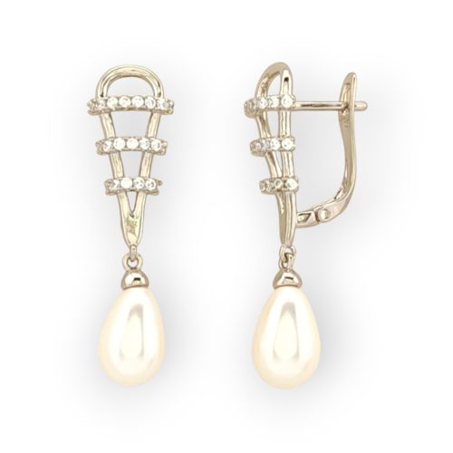 Nesszi ezüstszínű orvosi fém fülbevaló fehér tekla gyöngy díszítéssel