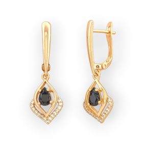   Nia Black aranyszínű orvosi fém fülbevaló fekete kristály díszítéssel