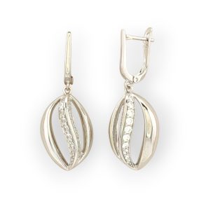   Tekla Silver ezüstszínű orvosi fém fülbevaló fehér kristály díszítéssel