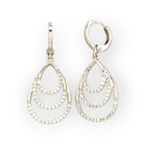   Léria ezüstszínű orvosi fém fülbevaló fehér kristályokkal