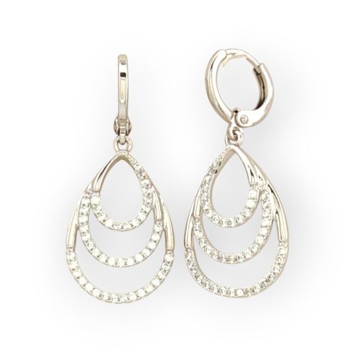 Léria ezüstszínű orvosi fém fülbevaló fehér kristályokkal