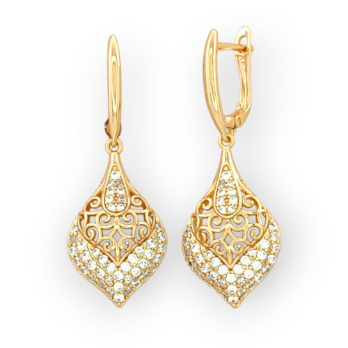 Teodóra aranyszínű orvosi fém fülbevaló kristály díszítéssel